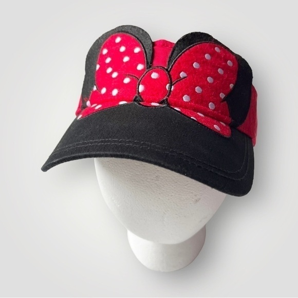 DISNEY Parks Mini Mouse Visor Black Red Polka Dot Bow Adjustable Back Adult Hat - Picture 6 of 10